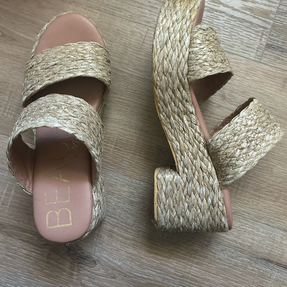 Beau Beach Natural Tan Braided Espadrille Slide - Women's Platform Sandal